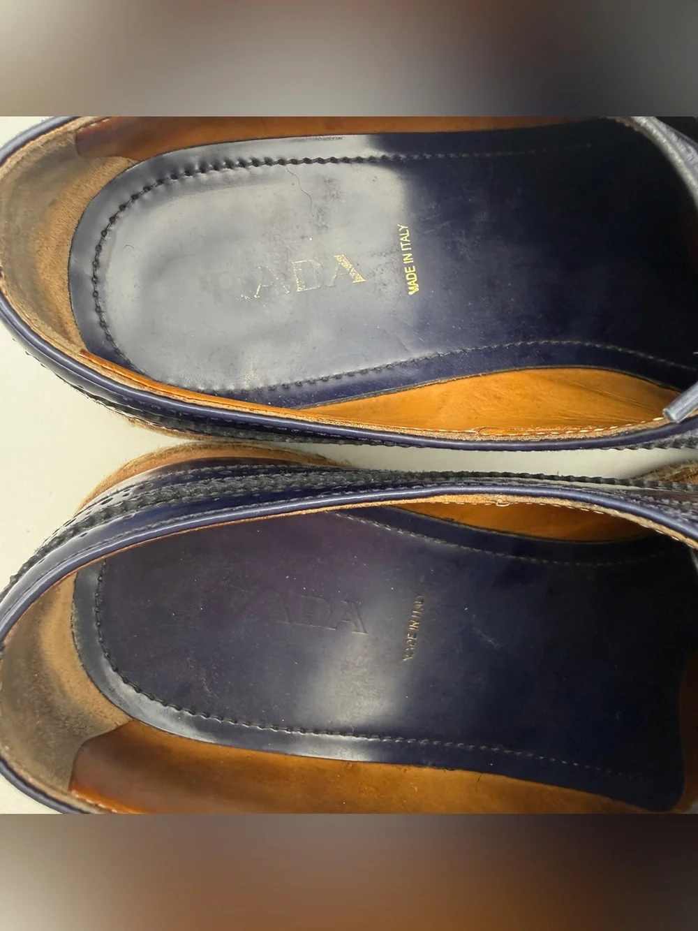Prada Navy Blue Platform Leather Wingtip Brogue Oxford Women’s 38 Creeper Shoes